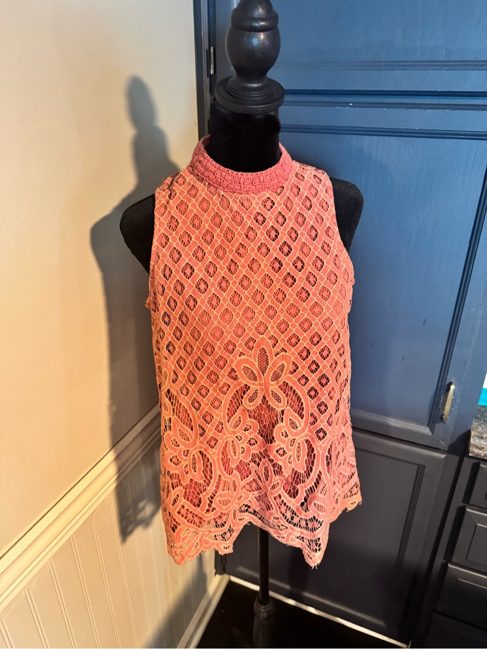 Rewind Rosewood Crochet Lace Shell Top